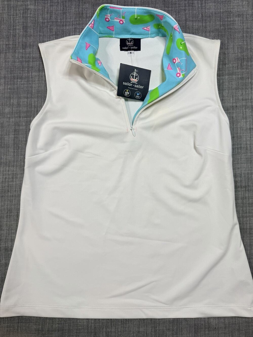 Sailor-Sailor Britt Sleeveless Golf Top White SZ 8 UPF 50+ Resortwear NWT